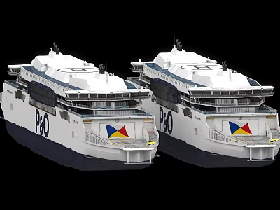 Two P&O Cruise Ships With White Exterior And Colorful Logo Design 3d model