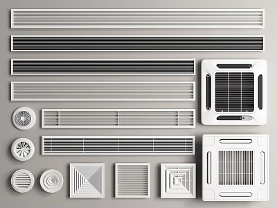 Various Modern Air Conditioner Air Vents With Different Shapes And Grille Designs 3d model