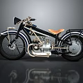 Vintage Classic Motorcycle With Black Blue Body Brown Leather Seat And Chrome Details