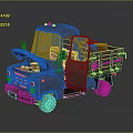 Vintage Green Truck With Open Hood Door And Orange Crates In Cargo Bed