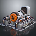 Industrial Mechanical Equipment With Gray Body Orange Circular Components Pipes And Control Panel
