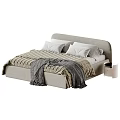 Modern Double Bed Design With Striped Bed Sheets Gray Blanket And White Pillows
