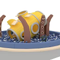 Highway Service Area Children's Playground With Yellow Tubular Structure Blue Ball Pool And Brown Pillars