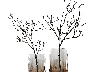 Decorative Transparent Glass Vases With Gradient Color Holding Branches And Buds 3d model