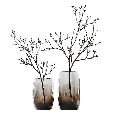 Decorative Transparent Glass Vases With Gradient Color Holding Branches And Buds 3d model