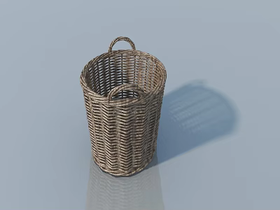 Natural Woven Wicker Basket With Dual Handles For Home Storage Decor 3d model
