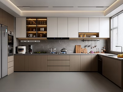 Modern Kitchen Interior Design With Upper Lower Cabinets Countertop And Appliances 3d model