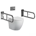 Modern White Toilet With Wall Mounted Grab Bars And Flush Panel 3d model