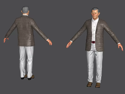 Man With Gray Hair In Plaid Blazer White Shirt White Pants Front And Back Views 3d model