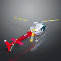 Red and White Utility Helicopter with Yellow Striped Rotors and Tail Design