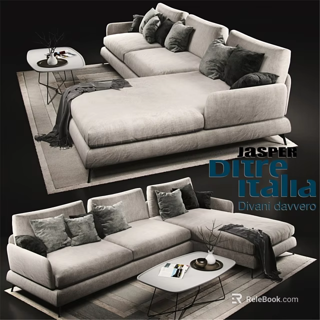 Modern Light Gray Two-Seater Sofa With Plush Pillows Coffee Table And Throw Blanket 3d model 