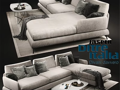 Modern Light Gray Two-Seater Sofa With Plush Pillows Coffee Table And Throw Blanket 3d model
