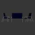 Navy Blue Sofa And Two Chairs With White Frames And Decorative Cushions 3d model
