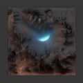 Square Mountain Terrain Model With Red Brown Landscape And Blue Glowing Center