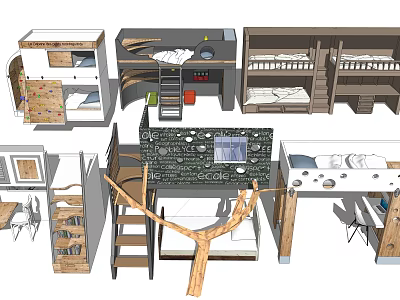Stylish Bunk Bed Designs With Storage Ladder And Desk For Kids Room 3d model
