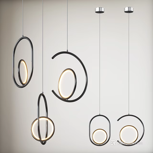 Modern Circular Ring Chandelier With Hanging Illuminated Metal Frame Design 3d model