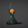 Ornamental Dark Metallic Tower With Spiked Top And Glowing Orange Orb