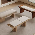 Modern Benches With Wooden Frames And Light Colored Cushions In Indoor Space On Carpet