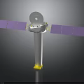Modern Space Satellite With Purple Solar Panels And Circular Antenna Structure
