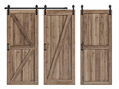 Rustic Wooden Barn Doors With Metal Sliding Hardware And Diagonal Panel Design For Interior Spaces 3d model