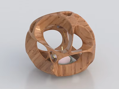 Wooden Decorative Ornament With Hollow Sphere Design And Candle Holder 3d model