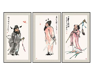 New Chinese Figure Painting Elegant Zen Character Ink Painting Decorative Painting 3d model
