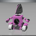 Cute Pink Cartoon Robot With Square Body White Wheels And Black Details