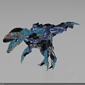Futuristic Mechanical Dinosaur Character With Cybernetic Blue Accents And Glowing Details