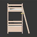 Light Wooden Bunk Bed With Ladder Mattress Black Pillows Drawers And String Lights