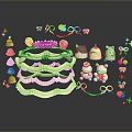 Colorful Desserts Displayed On Tiered Stand With Teddy Bear Figurines Star Decorations And Bows