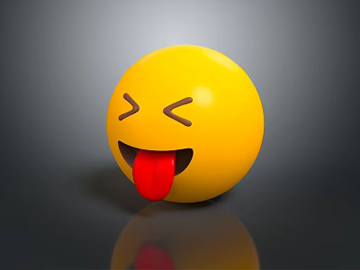 Playful Yellow Round Emoji With Squinted Eyes And Sticking Out Red Tongue 3d model