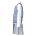 Blue Knitted Vest White Long Sleeve Shirt With Bow Tie And Plaid Pleated Skirt Outfit
