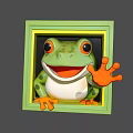 Cute Frog Landscape Sculpture With Green Frame Orange Hands Feet Smiling Face Waving Hand Design