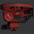 Red Drone With Dual Large Propellers And Yellow Black Warning Stripes Design