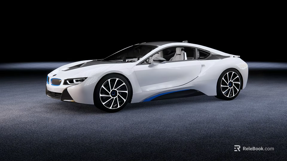 White Sports Car With Sleek Design Blue Accents And Alloy Wheels 3d model 