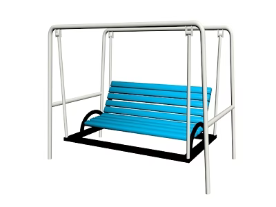 Outdoor Swing Chair With White Metal Frame And Blue Wooden Seat 3d model