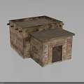 Traditional Brick Building Design With Sloped Roof Wooden Door And Small Window