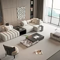 Contemporary L Shaped Sofa and Coffee Table Set with Marble Pattern Top and Footstool 3d model