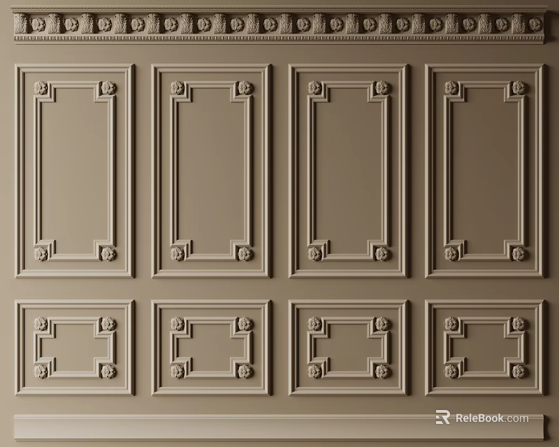 Decorative Lines On Wall Panels Featuring Rectangular Frames And Elegant Interior Design 3d model 