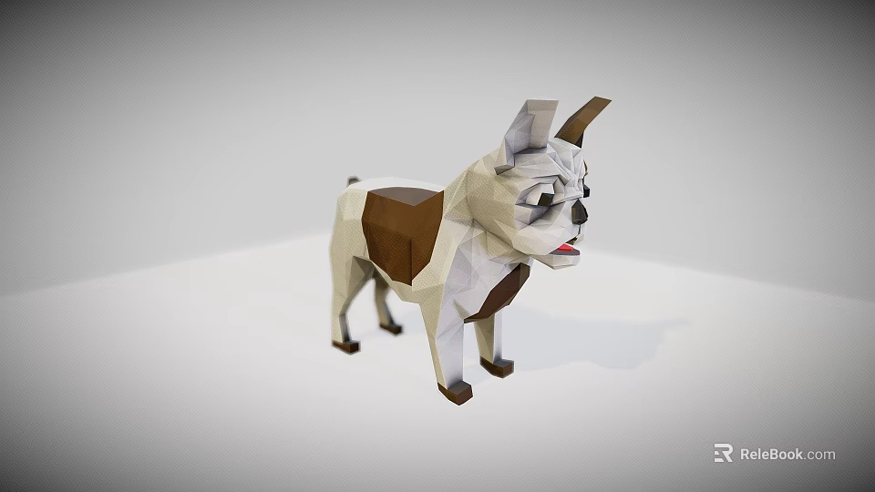 Low Poly Dog Model With White And Brown Geometric Design Artwork 3d model 