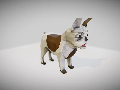Low Poly Dog Model With White And Brown Geometric Design Artwork 3d model