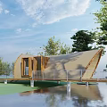 Modern Curved Wooden Building by Waterfront With Trees Arc Roof Design And Green Surroundings