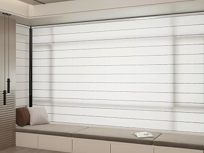 Modern White Roller Blinds In Living Space With Window Bench And Book 3d model