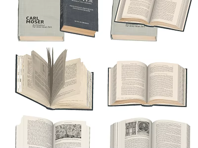 Open Various Hardcover Books and Magazines with Illustrated Pages and Text Content 3d model