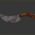Bloodstained Machete With Striped Blade Wooden Handle And Reflective Surface On Dark Background