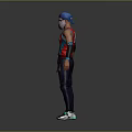 Character Wearing Red Saturday 6 Vest Blue Cap White Mask Black Pants Green Sneakers