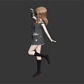 Anime Style Game Movie Character Red Haired Girl In Gray School Uniform Dancing Pose