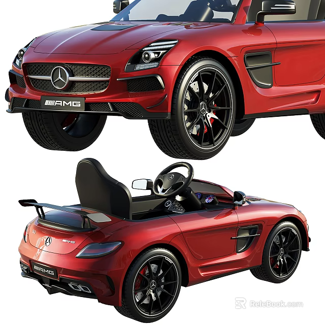 Red Mercedes Electric Toy Sports Car For Kids With Steering Wheel And Seat 3d model 