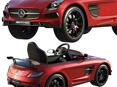 Red Mercedes Electric Toy Sports Car For Kids With Steering Wheel And Seat 3d model