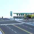 Industrial Factory Building With Gas Station Road Street Lamps And Adjacent Buildings
